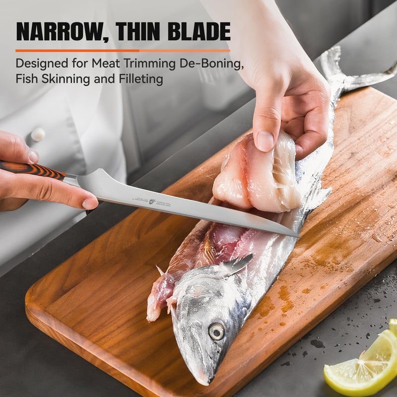 TUO سكين بونينغ TUO، سكين فيليه حادة بطول 7 بوصات لتقليم اللحم مع العظام، مقبض من خشب باكواود بتصميم خشبي، فولاذ ألماني عالي الكربون، صندوق هدايا متضمن - Image 2